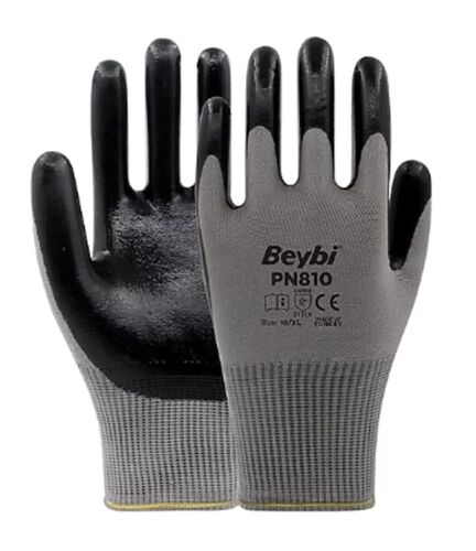 Beybi Nitril Poly Pn810 10 Beden Gri-Siyah 12li Eldiven - BEYBİ