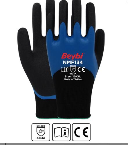 Beybi NMF134 10Beden 12li Double Mikro Köpük 3-4 Nitril Kaplı Polyester Örgü Eldiven - BEYBİ