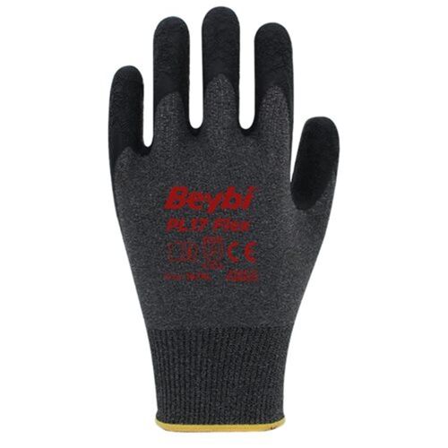 BEYBİ PL17 Flex 10 Beden Siyah Polyesyter Likralı İpten Örülmüş Lateks Kaplı 12li Paket (3131X) - 1