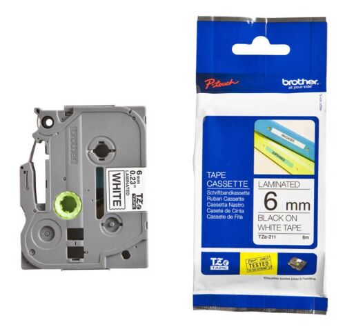 Brother TZE-211 6 mm Beyaz Üzeri Siyah Laminasyonlu Etiket - 1