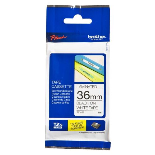 Brother TZE-261 36 mm Beyaz Üzerine Siyah Lamina 8 Metre - 1