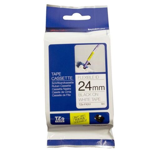 Brother TZE-FX251 24 mm Beyaz Üzeri Siyah Esnek Laminasyonlu Etiket - 1