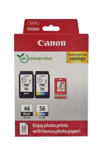 Canon PG-46 CL-56 Multipack 2'li Mürekkep Kartuş 50 adet 10x15 Fotoğraf Kağıdı Hediyeli - CANON