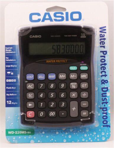 Casio WD-220MS-BU 12 Hane Suya-Toza Dayanıklı Masa Üstü Hesap Makinesi - CASIO