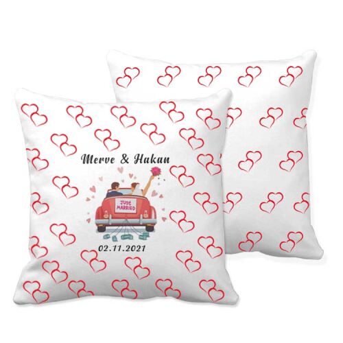 Çift Kalp Desen Sublimasyon Yastık Kılıfı - OFİSOMİ-T