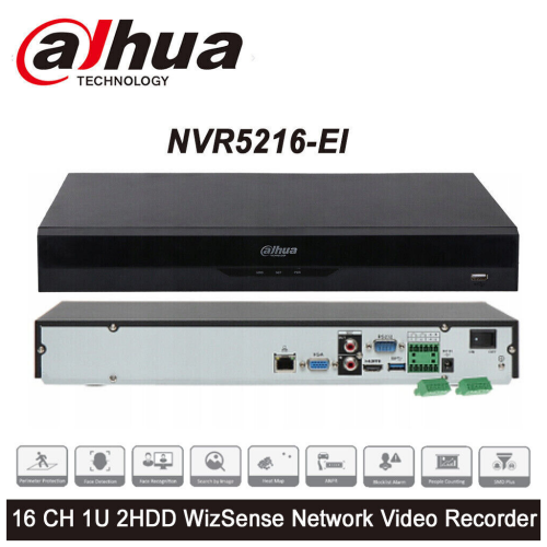 DAHUA NVR5216-EI, 16Kanal, 12Mpix, H265+, 2 HDD Desteği, 1080P Kayıt, 320Mbps Bant Genişliği, NVR - Dahua