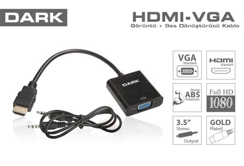 Dark DK HD AHDMIXVGA HDMI TO VGA ve SES Aktif Dijital-Analog Dönüştürücüsü - DARK