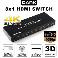 Dark DK-HD-SW8X1 Full HD 8 Giriş 1 Çıkışlı Uzaktan Kumandalı HDMI Switch (Seçici) - 2