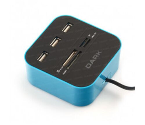 Dark UCR202 USB MicroSD-SD-MMC-M2-MS PRO DUO Kart Okuyuculu USB Çoklayıcı (Mavi) - DARK