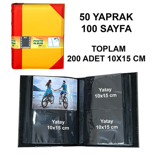 Deri Fotoğraf Albümü 200'lük 10x15 cm Sarı Kırmızı - OFİSOMİ-S (1)
