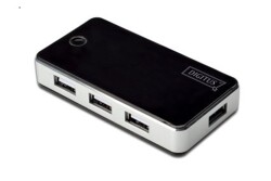 Digitus DA-70222 7 Port USB Hub, USB 2.0, siyah-gümüş renk, güç adaptörlü, plastik - 1