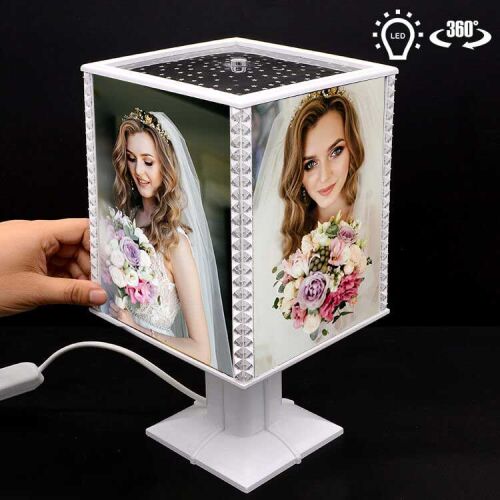 Dönen Abajur Gümüş Taşlı Fotoğraf Takılabilen Gece Lambası - OFİSOMİ-T