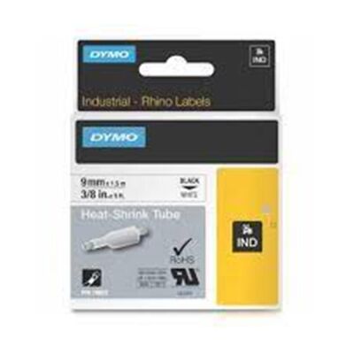 DYMO 18053 RhinoPRO Isıyla Küçülen Şerit 9mmx1,5m Beyaz-Siyah - 1