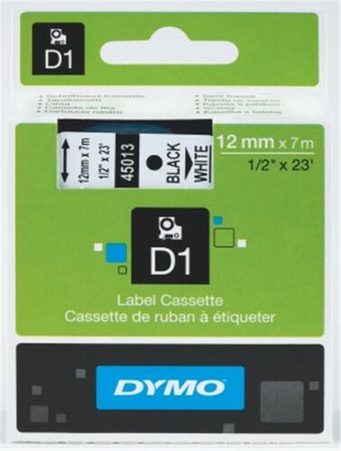 DYMO S0720530 D1 Yedek Şerit, 12 mm x 7 mt, Beyaz- Siyah (45013) - 1