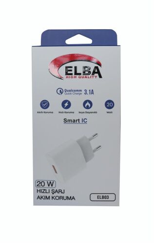 Elba ELB03-20USB Beyaz 20W USb Şarj Kafa QC4.0(Akıllı Koruma-Hızlı Şarj-Isıya Dayanıklı) - ELBA