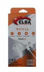 Elba ELB04-PD-25WTypc Beyaz 25W Typc-e Ev Şarj Kafa+1mt Type-c To Type-c Kablo 3.1 Hızlı Şarj - 1