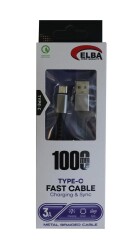 Elba Elb34-Usb Type-c 1mt 3A Hızlı Şarj Hasırlı Siyah Kablo - 1