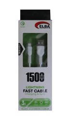 Elba Elb38-L1 1,5Mt iPhone Lightning Beyaz 3A Hızlı Şarj Kablosu - 1