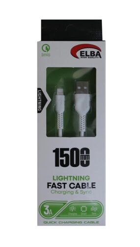 Elba Elb38-L1 1,5Mt iPhone Lightning Beyaz 3A Hızlı Şarj Kablosu - 1