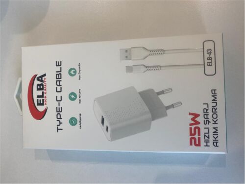 ELBA ELB43 25W 2li USB Başlık TYPE-C Kablolu Set Hızlı Şarj Akım Koruma - ELBA