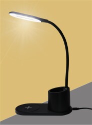Elba HT-513 Siyah TypeC 10W Kablosuz Şarj Cihazı Kalemlikli Masa Lambası - 1