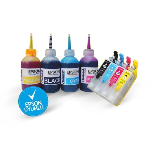 Epson 1281-1284 Kolay Dolan Kartuş Seti (Dolu 4 Adet Kartuş ve 4 Renk Mürekkep) - İTHAL-MUADİL