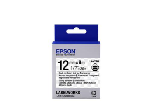 Epson LK-4TBW Güçlü Yapışkanlı Şeffaf Üzeri Siyah 12mm 9Metre Etiket - EPSON