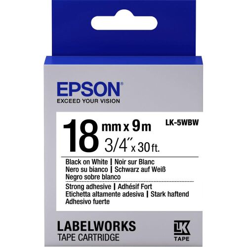 Epson LK-5WBW Güçlü Yapışkanlı Beyaz Üzeri Siyah 18mm 9Metre Etiket - EPSON
