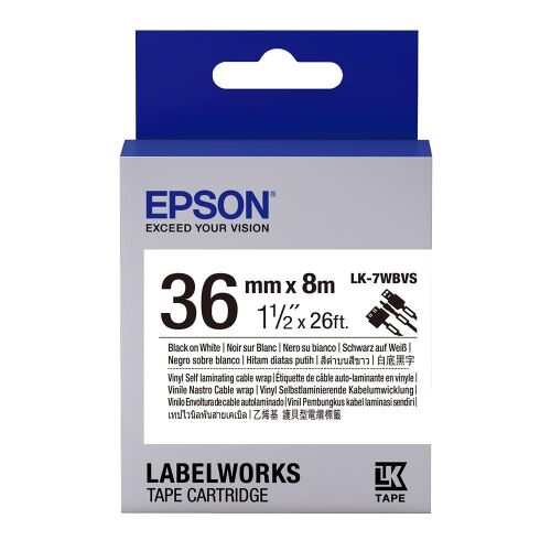 Epson LK-7WBVS Kendinden Laminasyonlu Kablo Giydirme Beyaz Üzeri Siyah 36mm 8Metre Etiket - EPSON