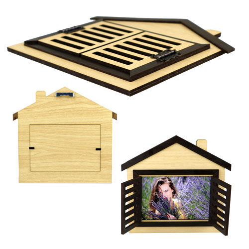 Ev Tasarımlı Ahşap Fotoğraf Çerçevesi -Krem - OFİSOMİ-S