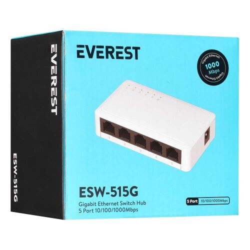 Everest EVERLINK ESW-515G 5 Port 10-100-1000Mbps Gigabit Ethernet Masaüstü Ethernet Switch Hub - 1