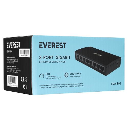 Everest EVERLINK ESW-808 8 Port 10-100-1000Mbps Gigabit Ethernet Masaüstü Ethernet Switch Hub - 1