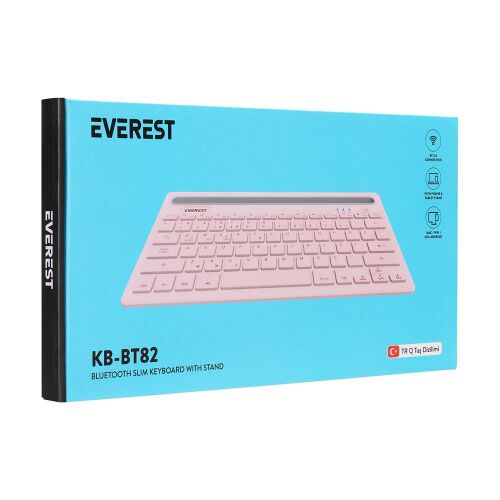 Everest KB-BT82 Pembe-Gri Bluetooth Ultra İnce+Şarjlı Q Mac-Win-Android-Ios Uyumlu Kablosuz klavye - 2
