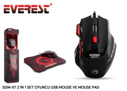 Everest SGM-X7 Usb Siyah Makrolu 7200dpi Oyuncu Mouse +Gaming Mouse Pad - 1