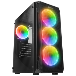 EVEREST X-RACER, Mesh, 600W, 4x12cm RGB Fan, Temperli Cam Yan Panel, ATX, GAMING KASA - 1