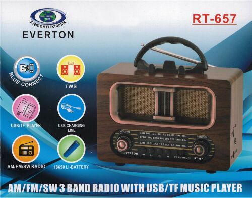 Everton Rt-657 Bluetooth Fm-Usb-Tf-Aux Şarjlı Nostaljik Radyo - 1
