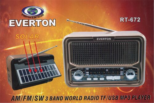 Everton Rt-672 Bluetooth Fm-Usb-Tf-Aux Şarjlı Solar Nostaljik Radyo - 1