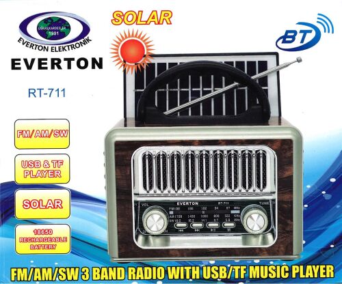 Everton Rt-711-Usb-Tf-Am-Fm-Sw-Tws-Usb Güneş Eenerjili Nostaljik Radyo - 1