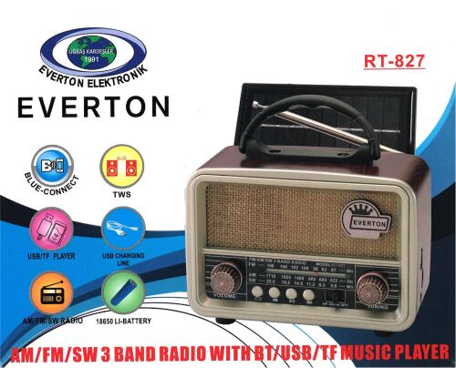 Everton RT-827 Bluetooth-USB-SD-FM Şarjlı Nostaljik Radyo (Solar Güneş Panelli) - EVERTON (1)