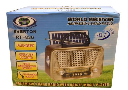 Everton Rt-836 Bluetooth Fm-Usb-Tf-Aux Solarlı Şarjlı Nostaljik Radyo - EVERTON (1)