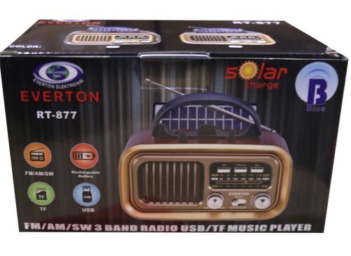 Everton Rt-877 Güneş Enerji Panelli Bluetooth Fm-Usb-Tf-Aux Şarjlı Nostaljik Radyo - EVERTON