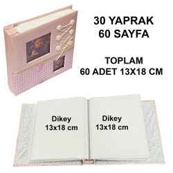 Fiyonklu Düğmeli 60'lık Fotoğraf Albümü 13x18cm - Pembe - 2