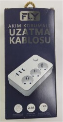 Fly 3406-01 3lü Anahtarlı 2.1A 3Usb Şarj Çıkışı 2mt Anahtarlı Akım Korumalı Priz Çocuk Koruması - 1