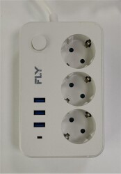 Fly 3406-01 3lü Anahtarlı 2.1A 3Usb Şarj Çıkışı 2mt Anahtarlı Akım Korumalı Priz Çocuk Koruması - 1