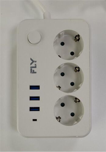 Fly 3406-01 3lü Anahtarlı 2.1A 3Usb Şarj Çıkışı 2mt Anahtarlı Akım Korumalı Priz Çocuk Koruması - 1