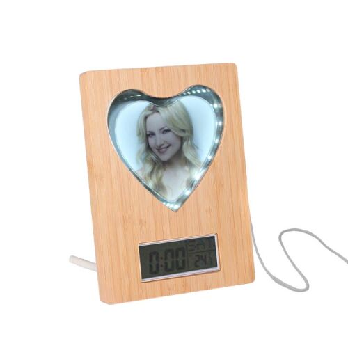 Fotoğraflı Led Işıklı Kapli Sihirli Ayna Bambu Saat Takvim Çerçeve - OFİSOMİ-T (1)