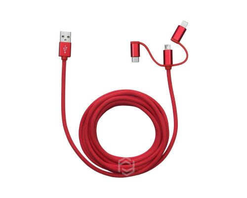 Frisby FA-7558UC 3mt Örgülü USB Data - Şarj Kablo 3in1 (iOS-Android-Type-C) Kırmızı - FRISBY