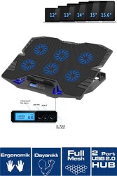 Frisby FNC-5235ST GS6 Notebook Soğutucu (6xFan) LCD Kontrol Panel Metal Izgara 5 Kademeli Yükseklik - 1
