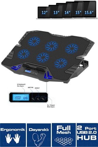 Frisby FNC-5235ST GS6 Notebook Soğutucu (6xFan) LCD Kontrol Panel Metal Izgara 5 Kademeli Yükseklik - 1