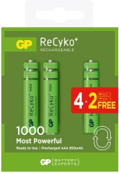 GP AAA 950 mAh Şarjlı İnce Kalem Pil 4+2'li Paket GP100AAAHCE4-2BB - 1
